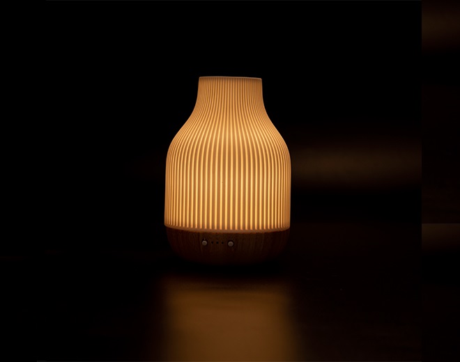 Malco-Bamboo Base Witte Ceramische elektrische ultrasone Diffuser met licht