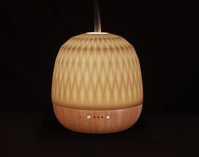 Luca-ECO Vriendelijke Bamboe Basis Ultrasone Diffuser Met Warm Geel Licht